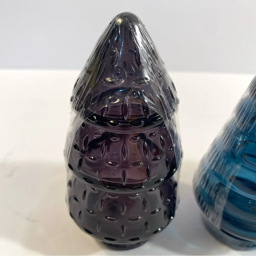 3 Target Bullseye 4” Mini Glass Christmas Trees Black Blue Green Holiday Decor